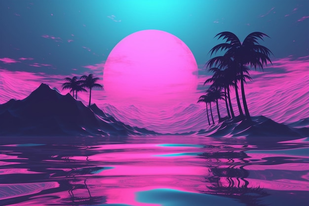 Vaporwave RetroFuturistic Landscape