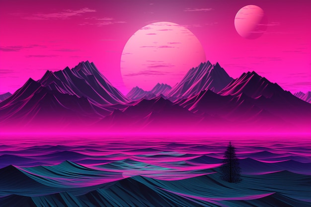 Фото vaporwave ретрофутуристический пейзаж