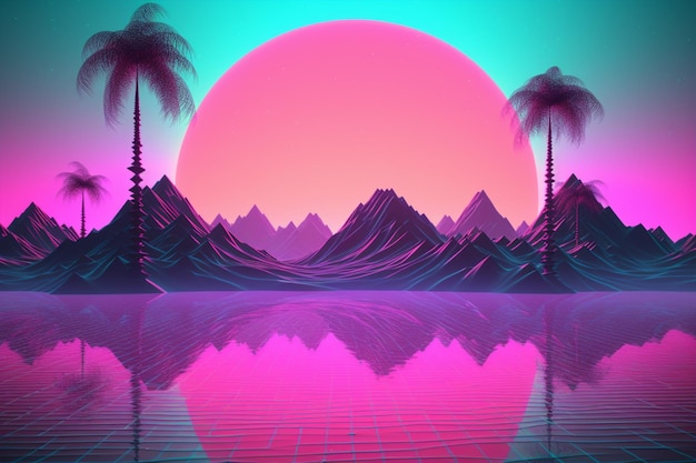 Vaporwave РетроФутуристический Пейзаж