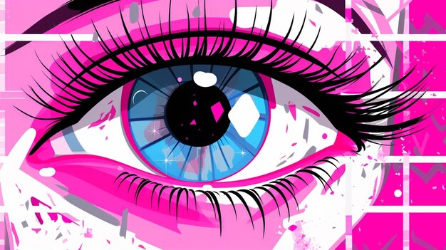 Vaporwave style big sparkling anime eye print for a tshirt poster cover ai generative