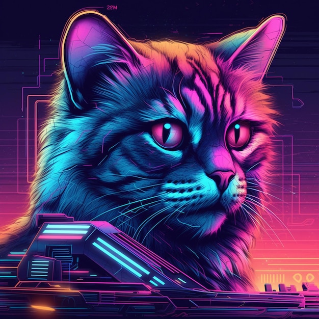 vaporwave style futuristic cat