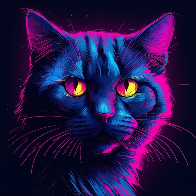 vaporwave style futuristic cat