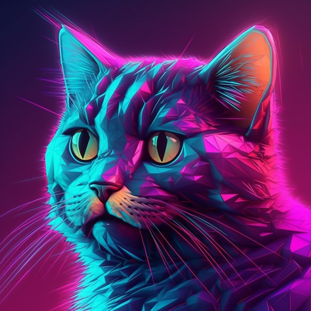 vaporwave style futuristic cat