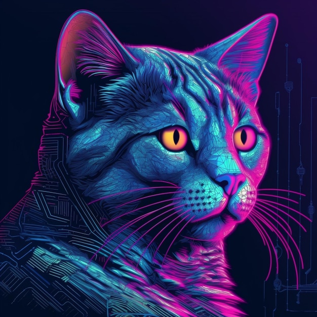 vaporwave style futuristic cat
