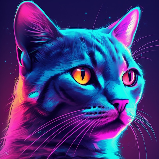 vaporwave style futuristic cat