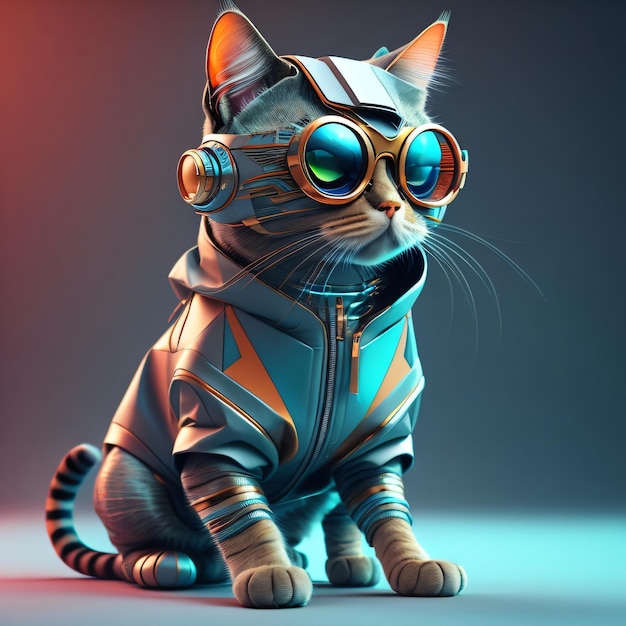 Vaporwave style futuristic cat