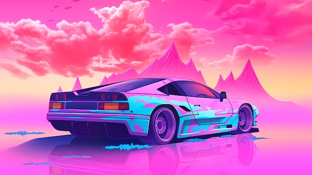 Vaporwave super retro car digital artwork