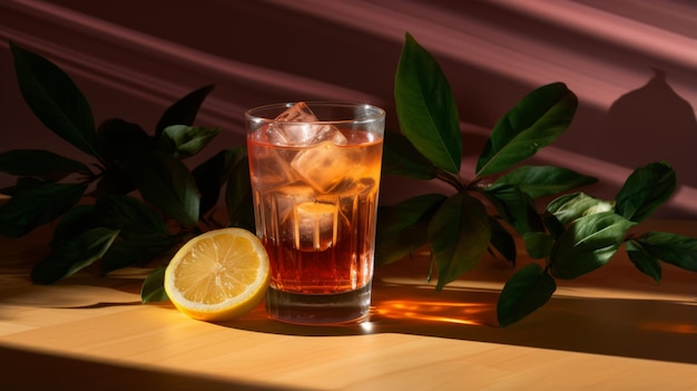 Photo vaporwaveinspired iced tea product photography with dark red and light black aesthetics