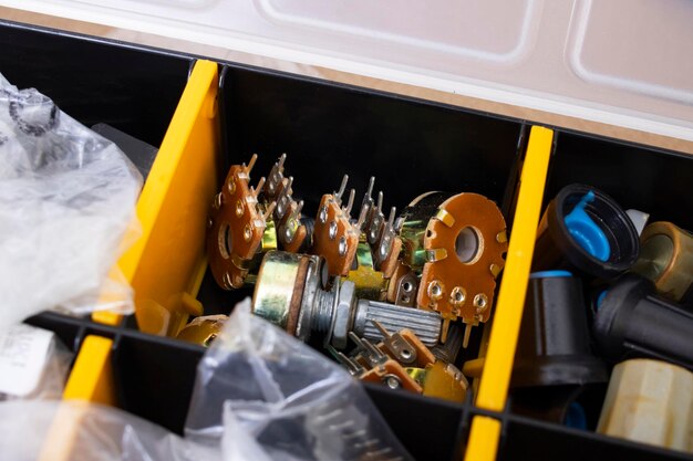 Variable resistors in box cells close up