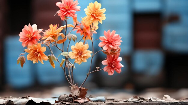 Photo variant color flower on concrete wall