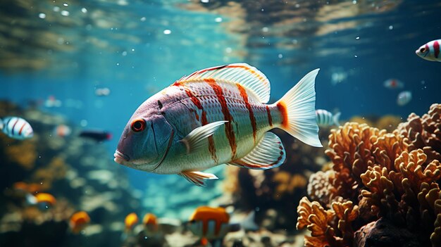 Foto pesci varianti che nuotano in acqua con un bellissimo disegno