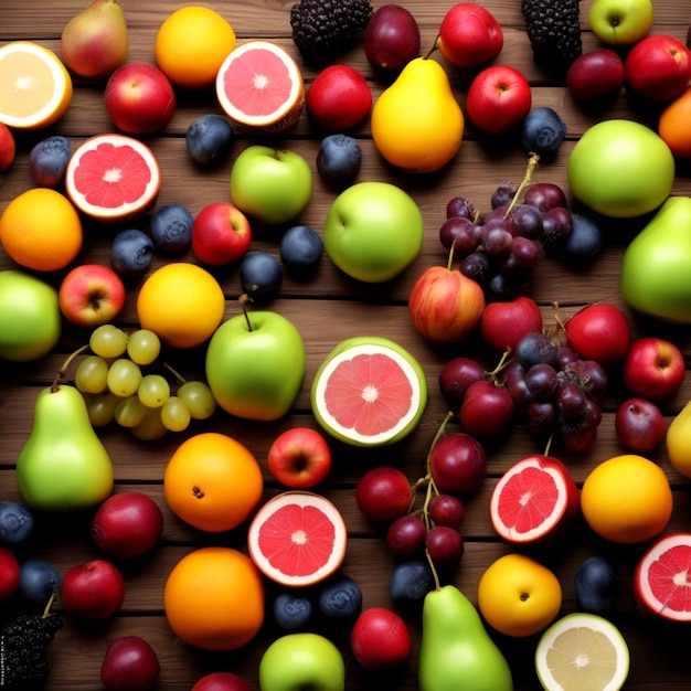 variant fruits on a wooden table