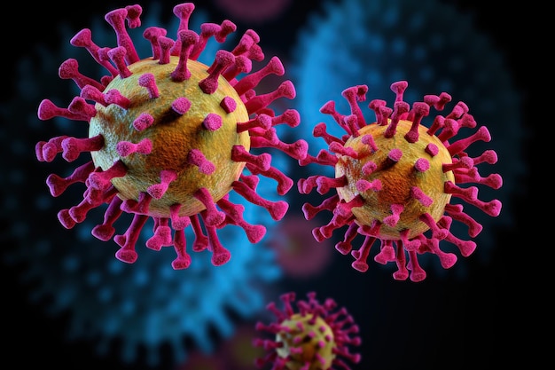 Ожидаются варианты вируса коронавируса SARSCoV2, вызывающего COVID19. КрасочныйСоздано с помощью искусственного интеллекта.