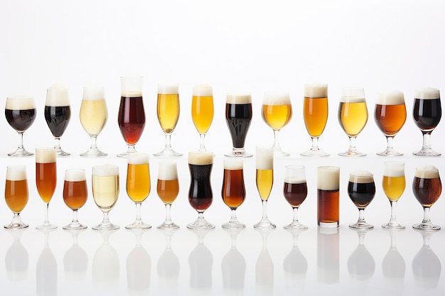Premium AI Image | Variants of different types of beer in glasses on a