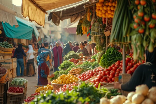 Variation of fresh organic vegetables on the market stall somewhere in Asia Healthy eating concept