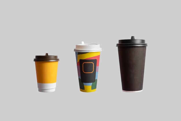 A variaty colletcion a set of coffe paper cup of different sizes isolated