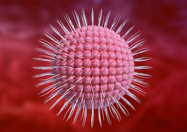 Foto il virus della varicella zoster è la causa dell'herpes negli esseri umani. ingrandimento microscopico. rendering 3d