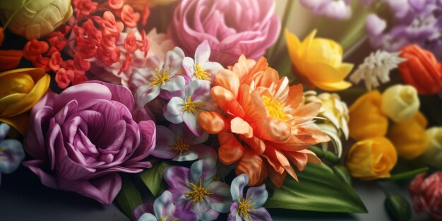 Varied bouquet in colorful Mother's Day spring banner