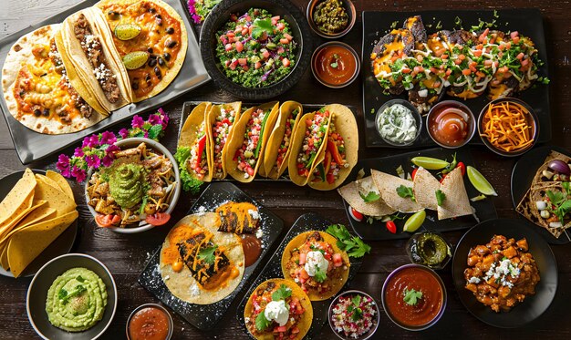 Varied Mexican food viewed from above