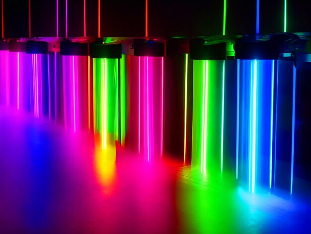 Фото Различные огни с сильными цветами в rgb с электрифицирующим электронным неоновым эффектом скачивание изображения 4k