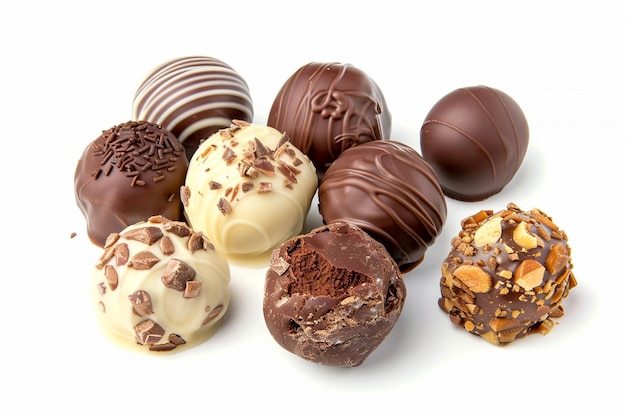 Variëteit van chocolade truffels pralines geïsoleerd op witte achtergrond