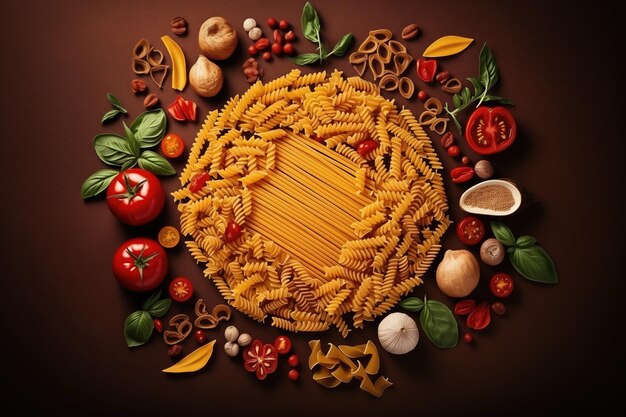 Variëteit van Italiaanse pasta gerechten die een frame vormen