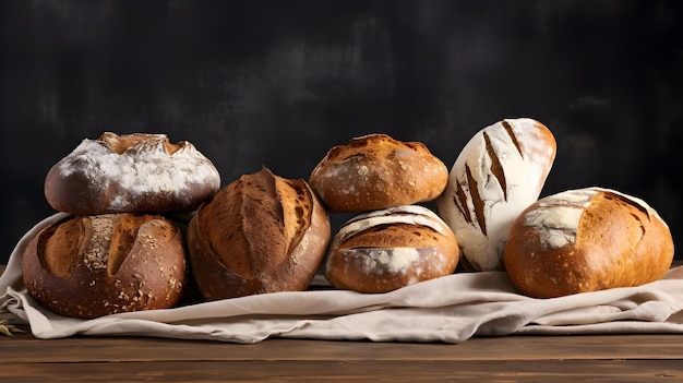 Variety of artisan bread loaves on a neutral backdrop