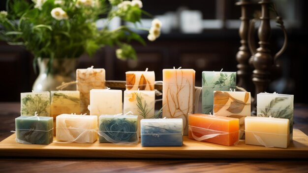 Variety of Artisanal Soaps Displayed on Wood