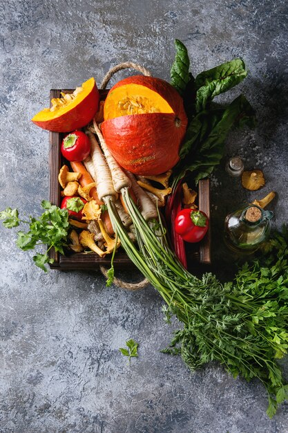 Variety of autumn harvest vegetables