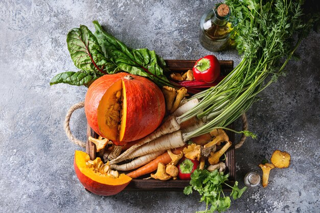 Variety of autumn harvest vegetables