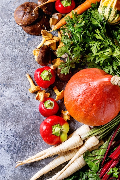 Variety of autumn harvest vegetables