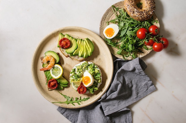 Variety of avocado sandwiches