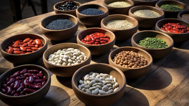 Variety of Beans and Lentils in Bowls