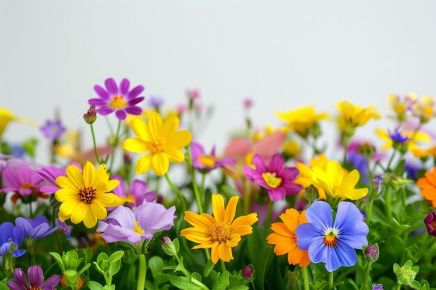 鮮やかな白い背景にく色とりどりの野の花が自然の美しさを鮮やかに表現しています