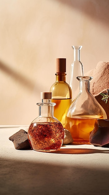 A variety of bottles of olive oil sit on a table.