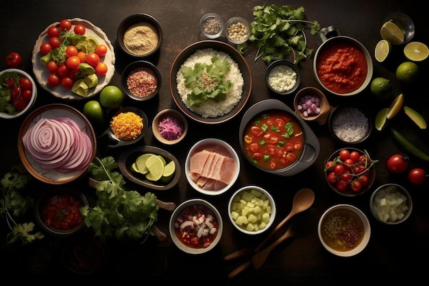 Photo a variety of bowls of different vegetables including one that says quot veggie quot