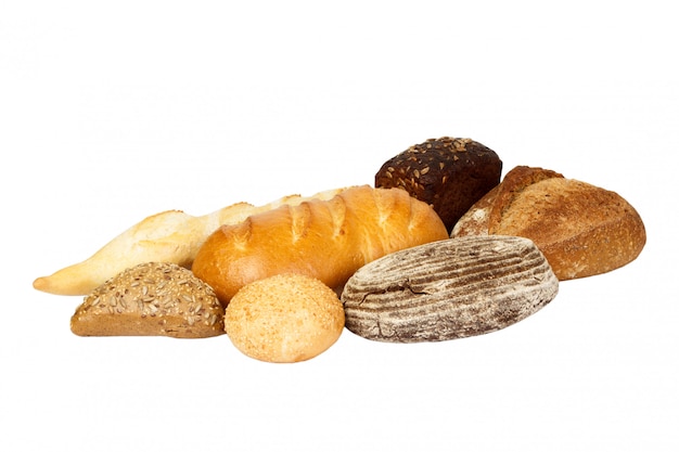 Variety of bread, isolated on white 