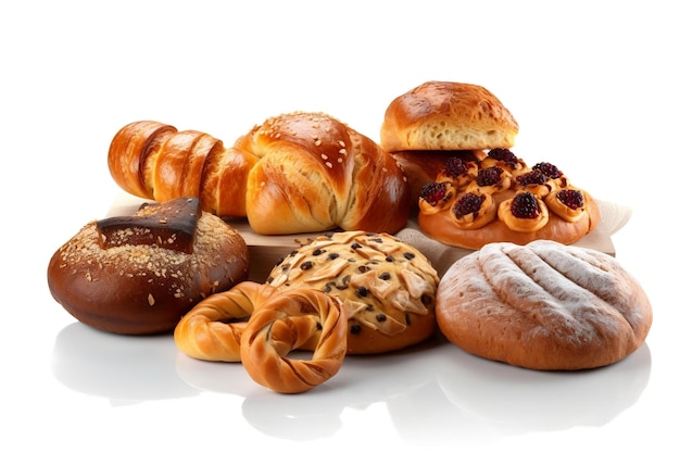 Variety of Bread Types Presented on a Clean White Background Generated Ai