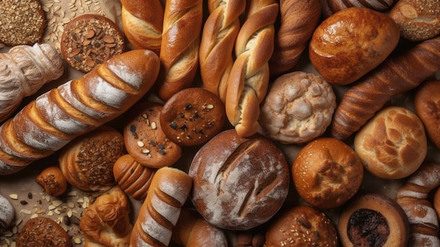 Разнообразие видов хлеба сверху