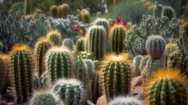 A variety of cactus in a garden