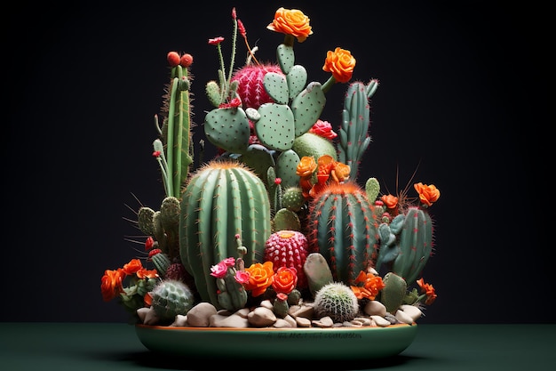 Variety of cactus and succulents