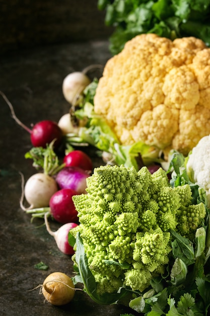 Variety of cauliflower and radish