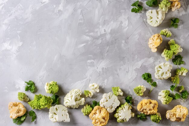 Variety of cauliflower and radish