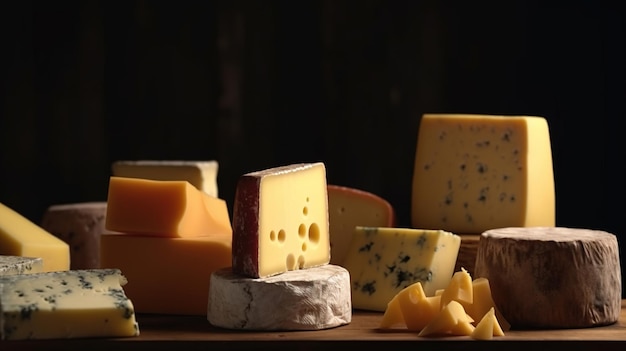 A variety of cheeses on a table