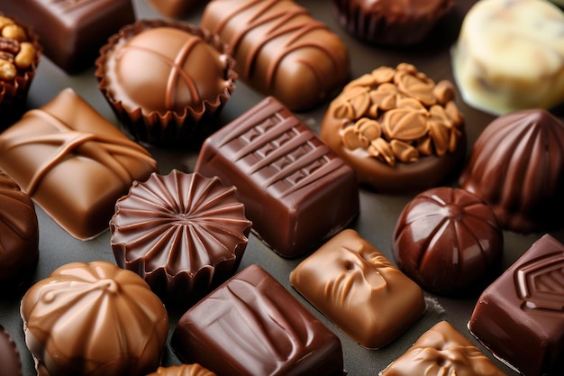 A variety of chocolate candies are displayed on a table