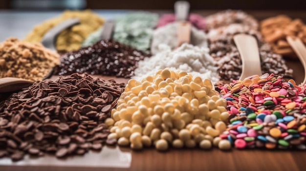 A variety of chocolates are on a table.