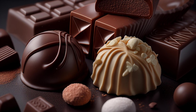 A variety of chocolates are on a table