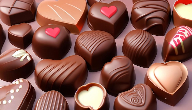 A variety of chocolates with a red heart on the top.