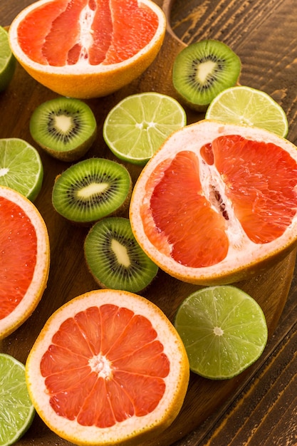 Variety of citrus fruit including lemons, lines, grapefruits and oranges.