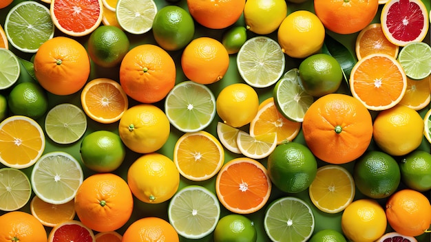 разнообразие цитрусовых фруктов, таких как апельсины, лимоны и лайма, расположенные в привлекательном составе